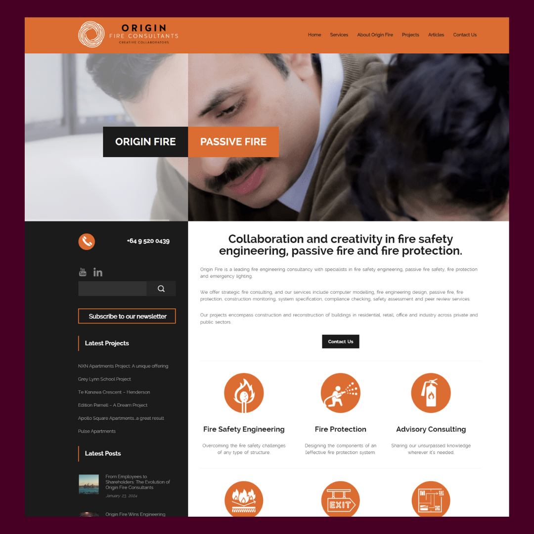 Origin Fire old website | Energise Marketing